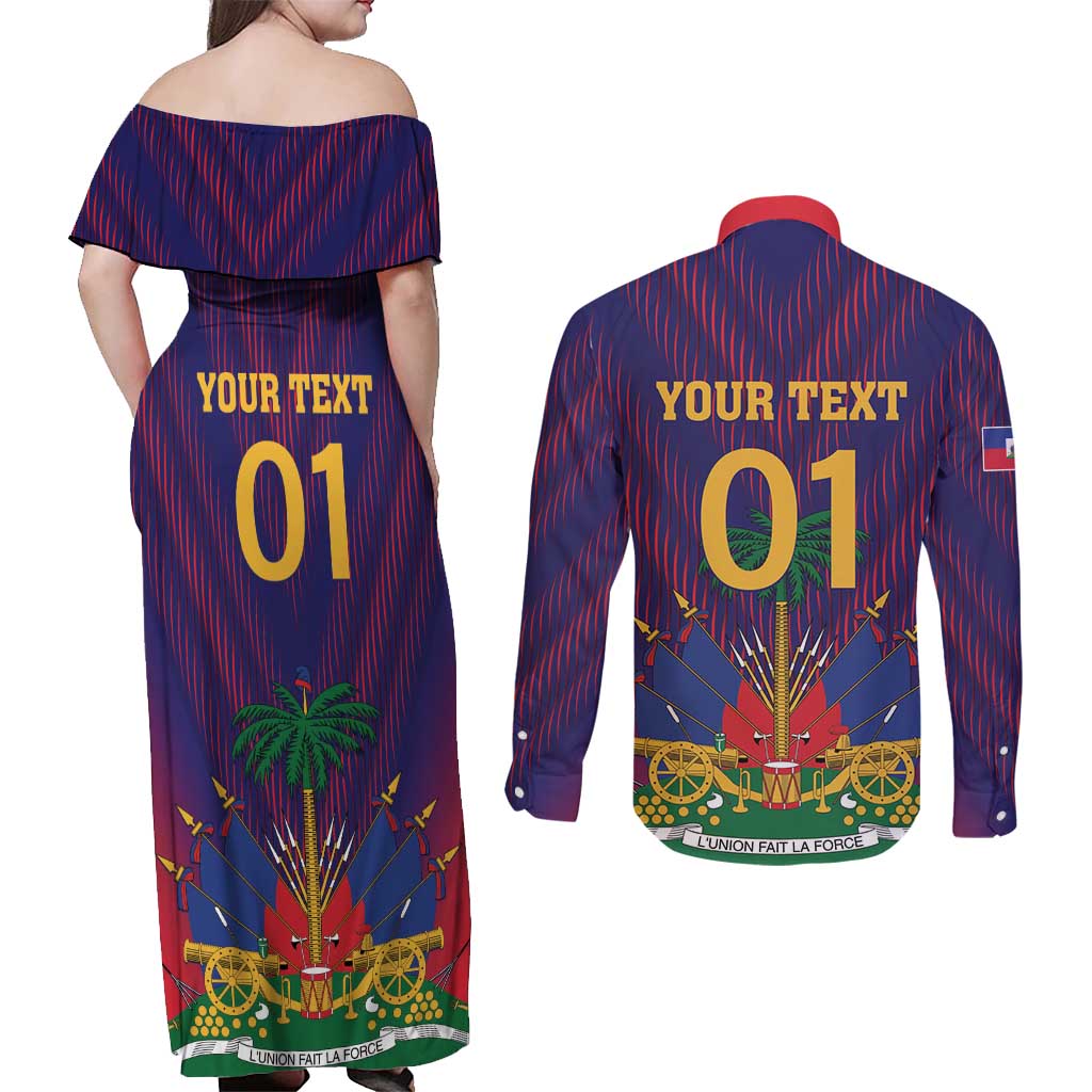 Custom Haiti Football Couples Matching Off Shoulder Maxi Dress and Long Sleeve Button Shirt Come On Les Grenadiers