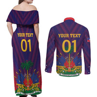 Custom Haiti Football Couples Matching Off Shoulder Maxi Dress and Long Sleeve Button Shirt Come On Les Grenadiers