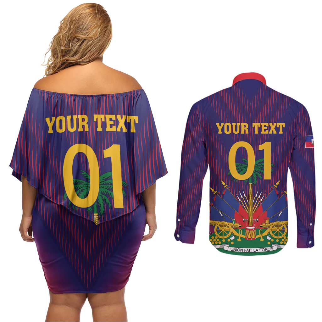 Custom Haiti Football Couples Matching Off Shoulder Short Dress and Long Sleeve Button Shirt Come On Les Grenadiers