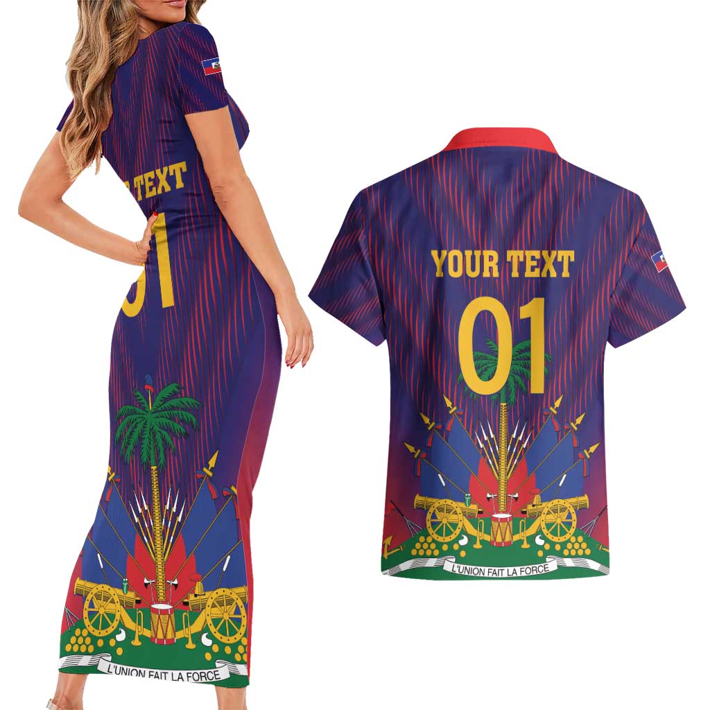 Custom Haiti Football Couples Matching Short Sleeve Bodycon Dress and Hawaiian Shirt Come On Les Grenadiers