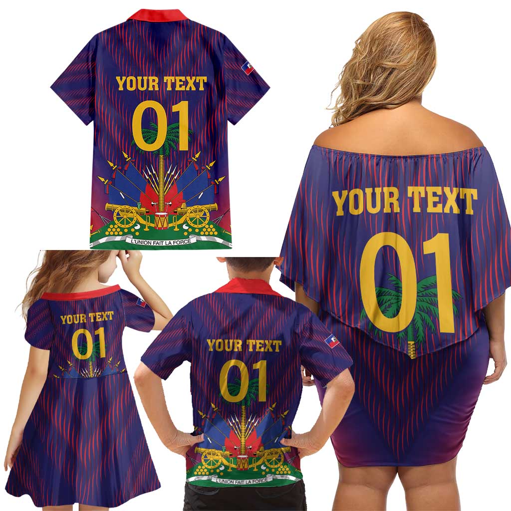 Custom Haiti Football Family Matching Off Shoulder Short Dress and Hawaiian Shirt Come On Les Grenadiers