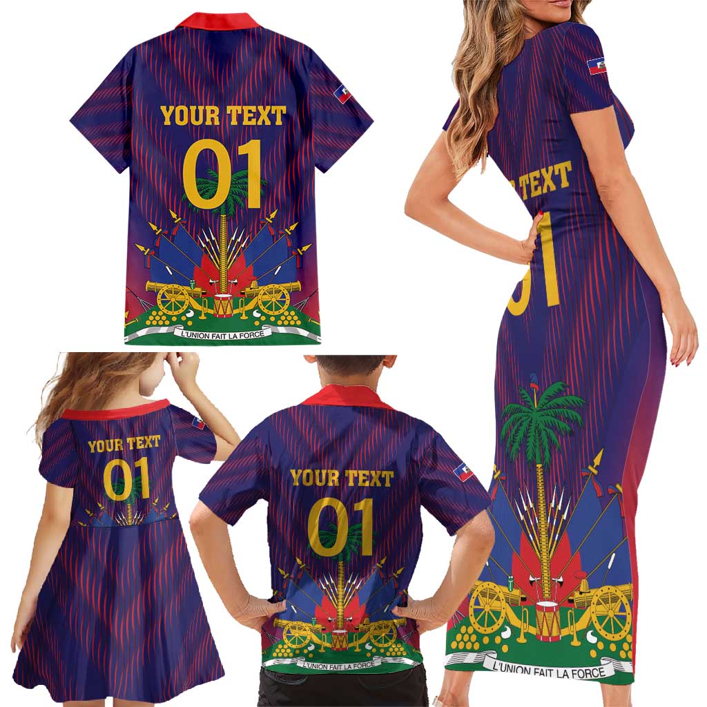 Custom Haiti Football Family Matching Short Sleeve Bodycon Dress and Hawaiian Shirt Come On Les Grenadiers