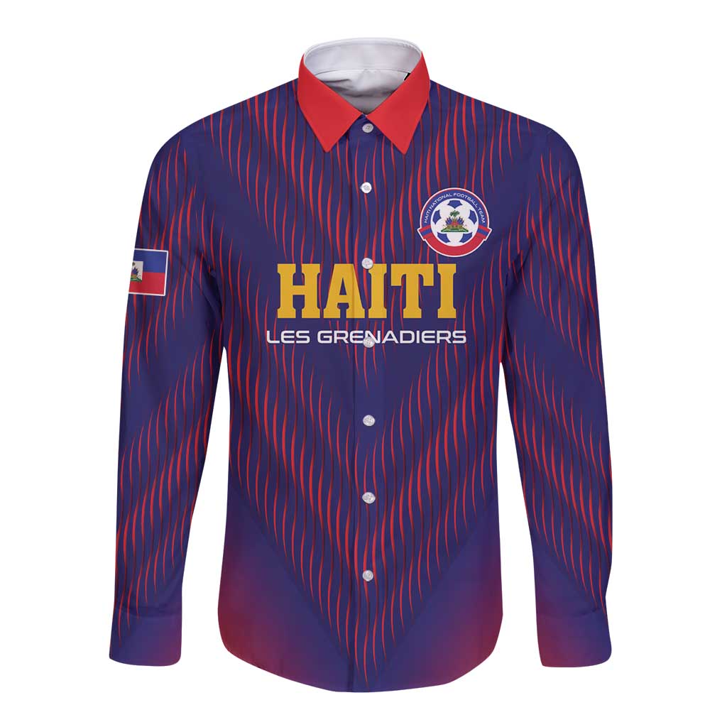 Custom Haiti Football Long Sleeve Button Shirt Come On Les Grenadiers