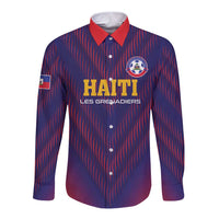 Custom Haiti Football Long Sleeve Button Shirt Come On Les Grenadiers