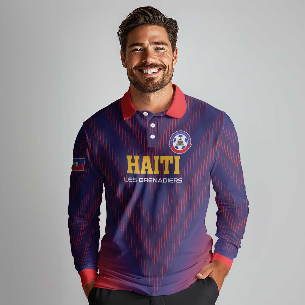 Custom Haiti Football Long Sleeve Polo Shirt Come On Les Grenadiers