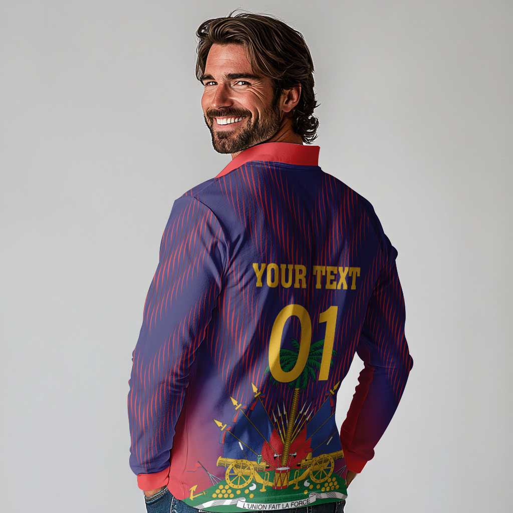 Custom Haiti Football Long Sleeve Polo Shirt Come On Les Grenadiers