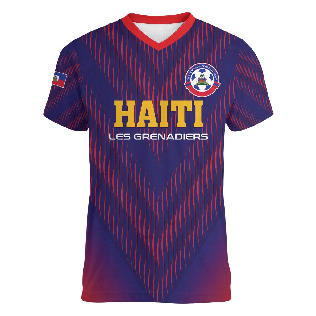 Custom Haiti Football Women V-Neck T-Shirt Come On Les Grenadiers