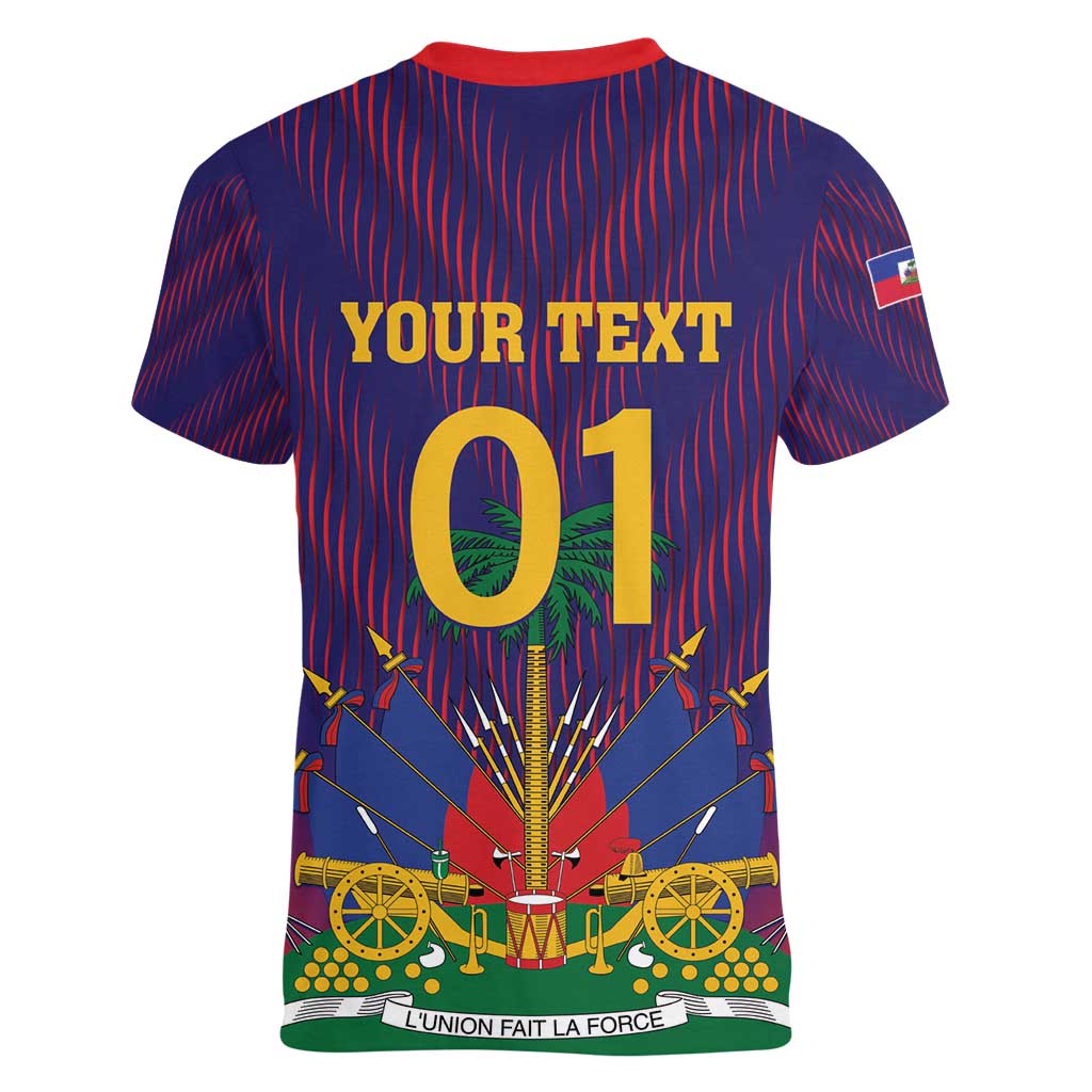 Custom Haiti Football Women V-Neck T-Shirt Come On Les Grenadiers