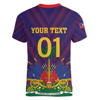 Custom Haiti Football Women V-Neck T-Shirt Come On Les Grenadiers