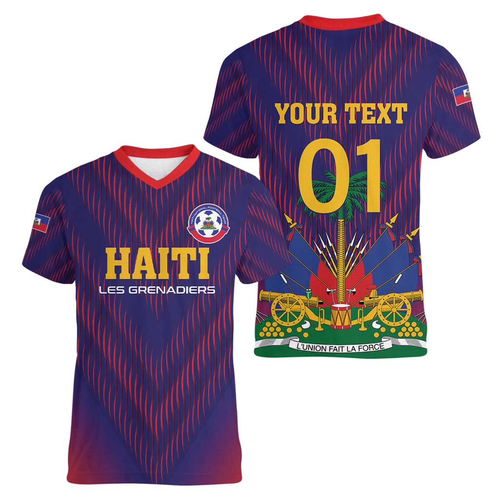 Custom Haiti Football Women V-Neck T-Shirt Come On Les Grenadiers
