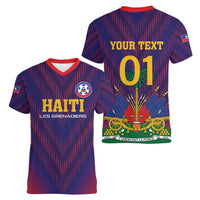 Custom Haiti Football Women V-Neck T-Shirt Come On Les Grenadiers