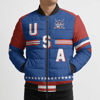 Custom Hockey 2026 USA Blue Bomber Puffer Jacket United States Go Champions