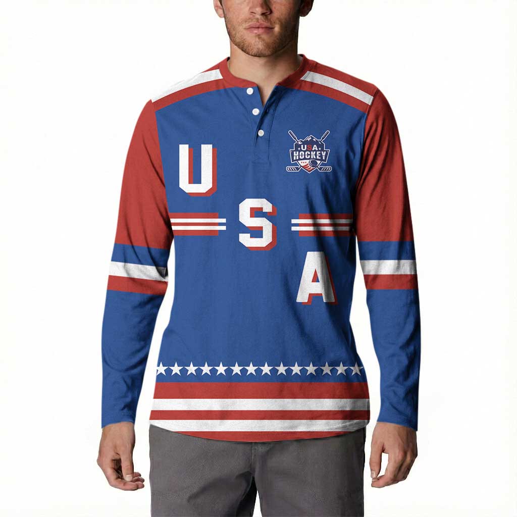 Custom Hockey 2026 USA Blue Button Sweatshirt United States Go Champions