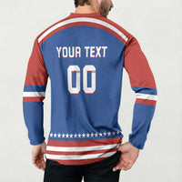 Custom Hockey 2026 USA Blue Button Sweatshirt United States Go Champions