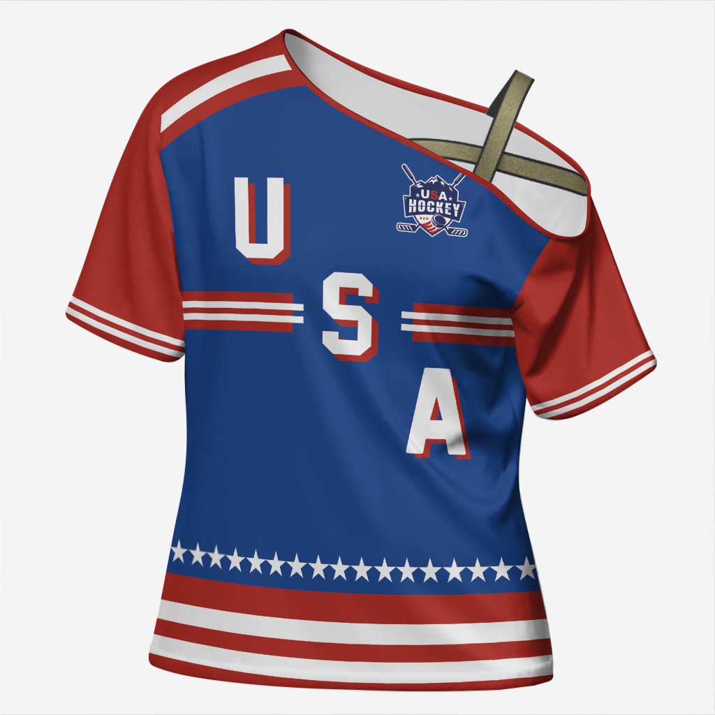 Custom Hockey 2026 USA Blue Cross Shoulder Shirt United States Go Champions