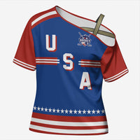 Custom Hockey 2026 USA Blue Cross Shoulder Shirt United States Go Champions