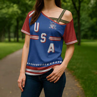 Custom Hockey 2026 USA Blue Cross Shoulder Shirt United States Go Champions