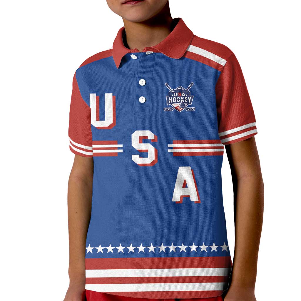Custom Hockey 2026 USA Blue Kid Polo Shirt United States Go Champions