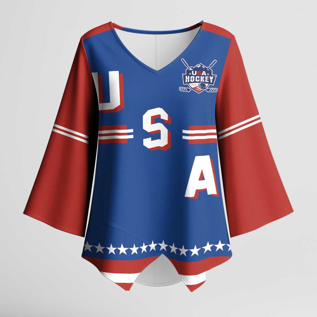 Custom Hockey 2026 USA Blue Kimono Sleeve Blouse United States Go Champions
