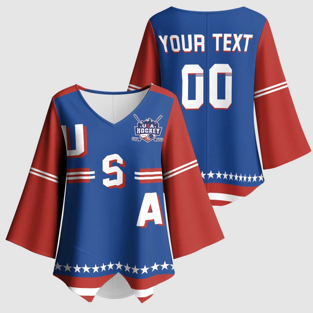 Custom Hockey 2026 USA Blue Kimono Sleeve Blouse United States Go Champions