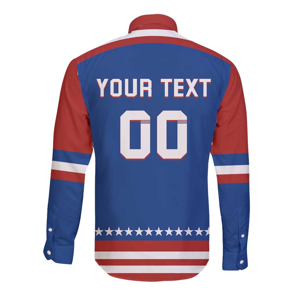 Custom Hockey 2026 USA Blue Long Sleeve Button Shirt United States Go Champions