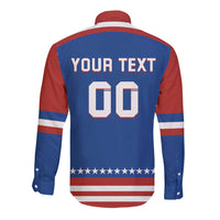Custom Hockey 2026 USA Blue Long Sleeve Button Shirt United States Go Champions