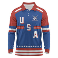 Custom Hockey 2026 USA Blue Long Sleeve Polo Shirt United States Go Champions