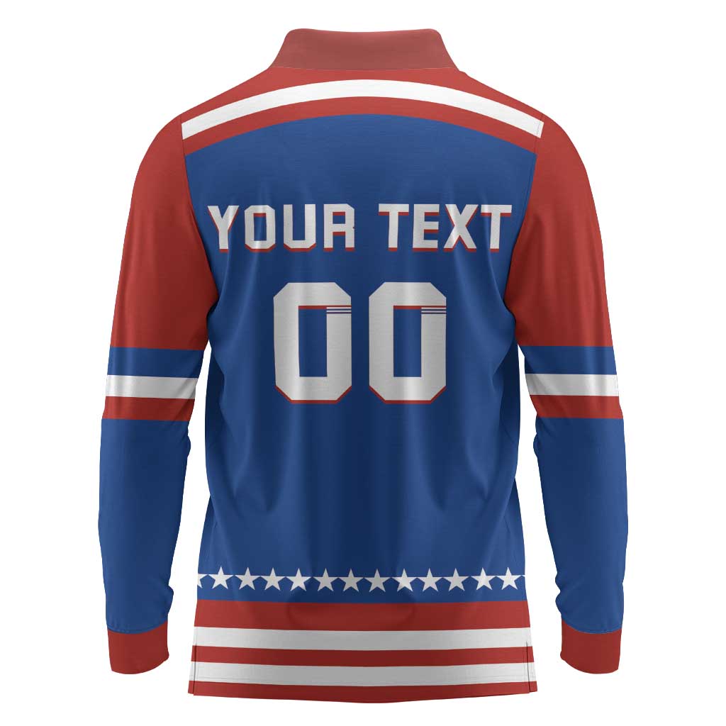 Custom Hockey 2026 USA Blue Long Sleeve Polo Shirt United States Go Champions