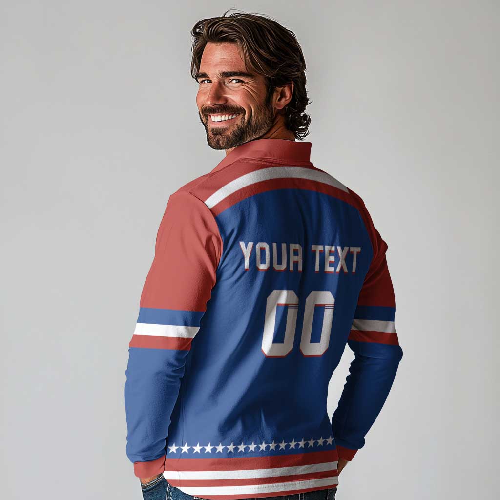 Custom Hockey 2026 USA Blue Long Sleeve Polo Shirt United States Go Champions
