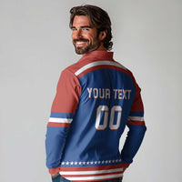 Custom Hockey 2026 USA Blue Long Sleeve Polo Shirt United States Go Champions