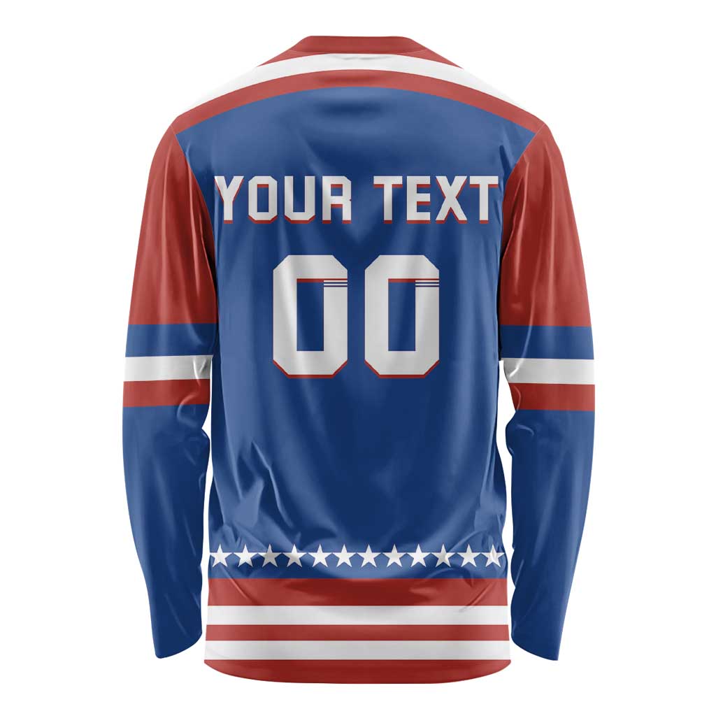 Custom Hockey 2026 USA Blue Long Sleeve Shirt United States Go Champions