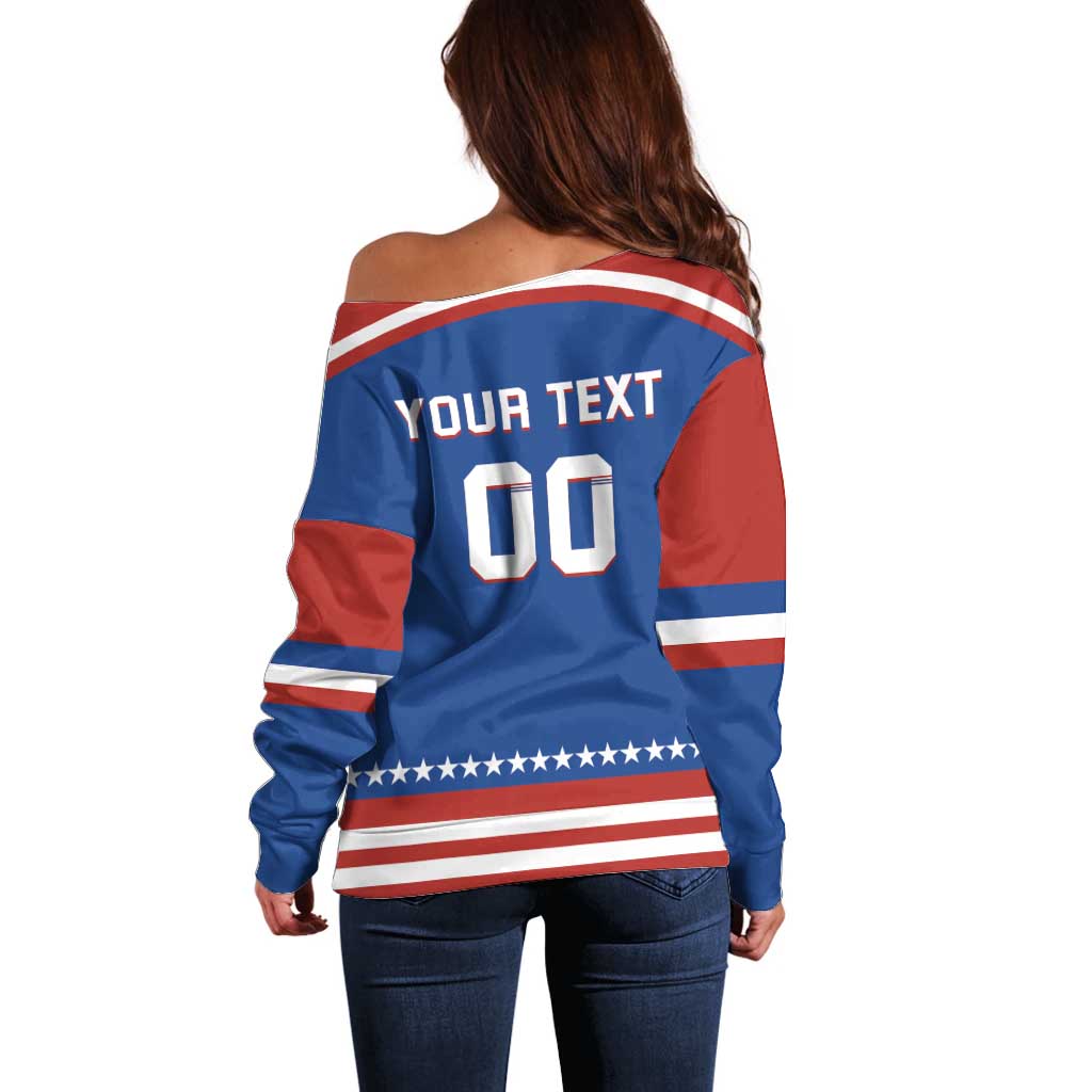 Custom Hockey 2026 USA Blue Off Shoulder Sweater United States Go Champions