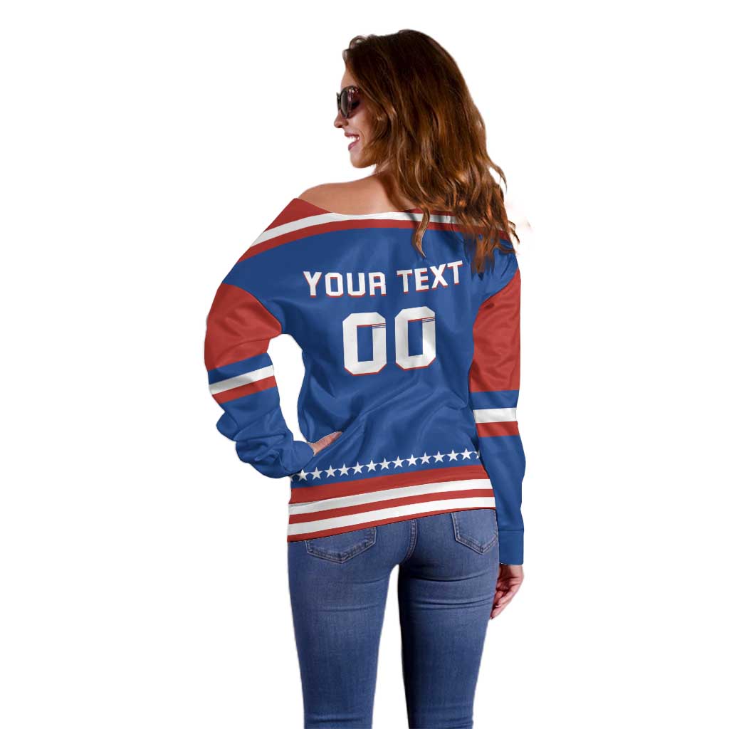 Custom Hockey 2026 USA Blue Off Shoulder Sweater United States Go Champions