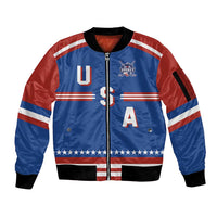 Custom Hockey 2026 USA Blue Sleeve Zip Bomber Jacket United States Go Champions
