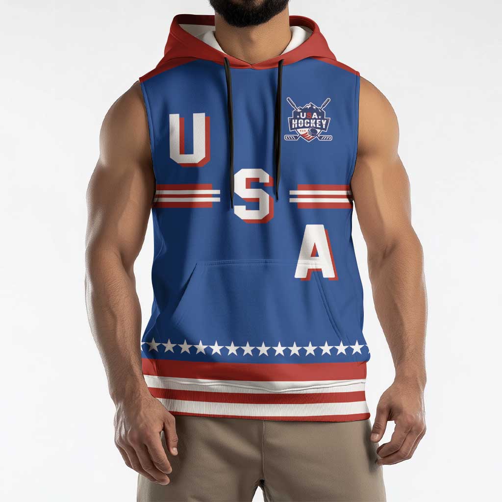 Custom Hockey 2026 USA Blue Sleeveless Hoodie United States Go Champions