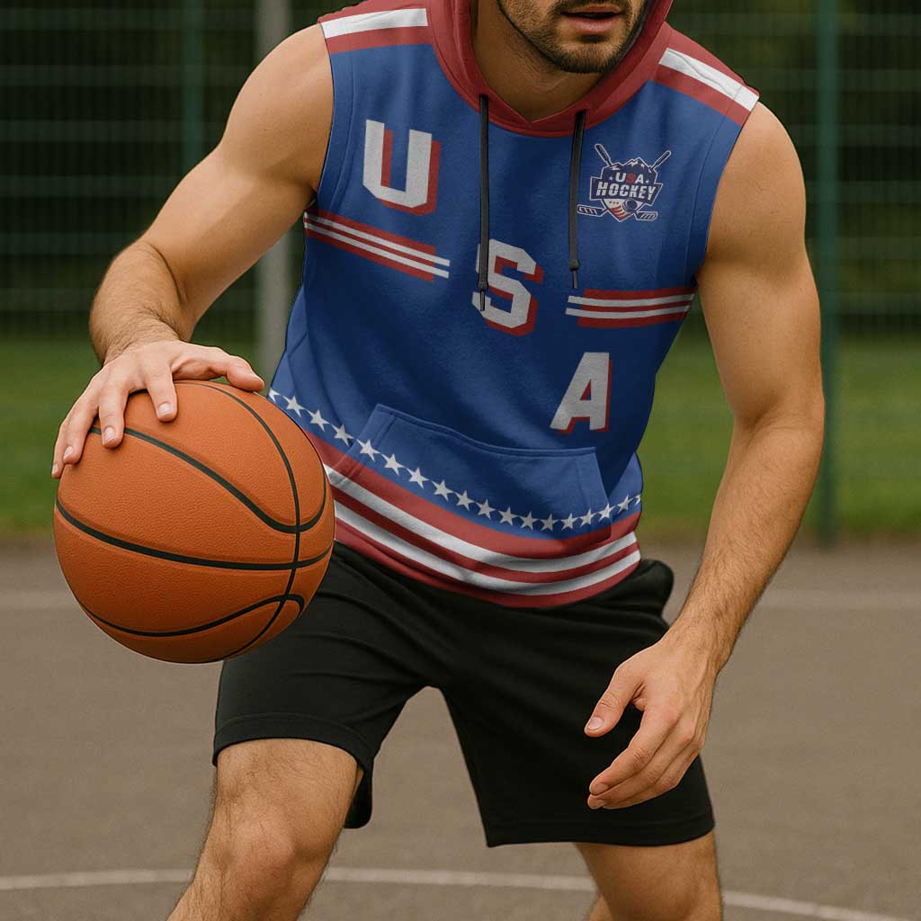Custom Hockey 2026 USA Blue Sleeveless Hoodie United States Go Champions