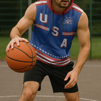 Custom Hockey 2026 USA Blue Sleeveless Hoodie United States Go Champions
