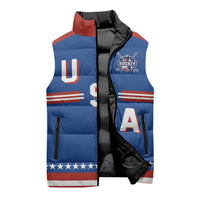 Custom Hockey 2026 USA Blue Sleeveless Puffer Jacket United States Go Champions