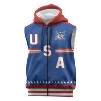 Custom Hockey 2026 USA Blue Sleeveless Zip Hoodie United States Go Champions