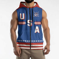 Custom Hockey 2026 USA Blue Sleeveless Zip Hoodie United States Go Champions