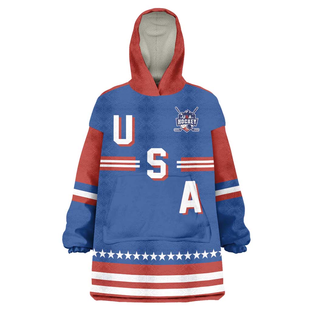 Custom Hockey 2026 USA Blue Wearable Blanket Hoodie United States Go Champions