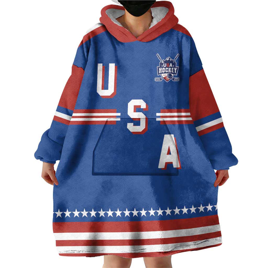 Custom Hockey 2026 USA Blue Wearable Blanket Hoodie United States Go Champions