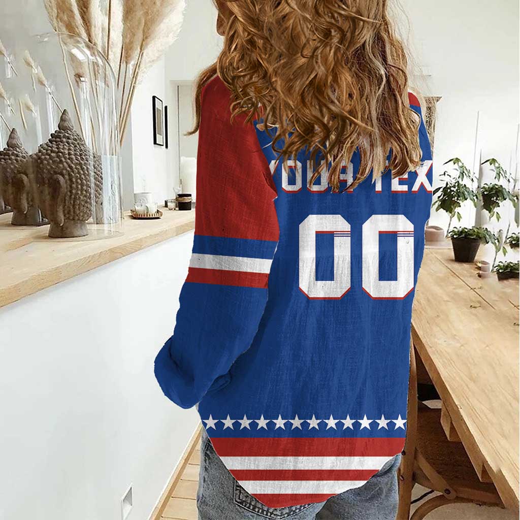 Custom Hockey 2026 USA Blue Women Casual Shirt United States Go Champions