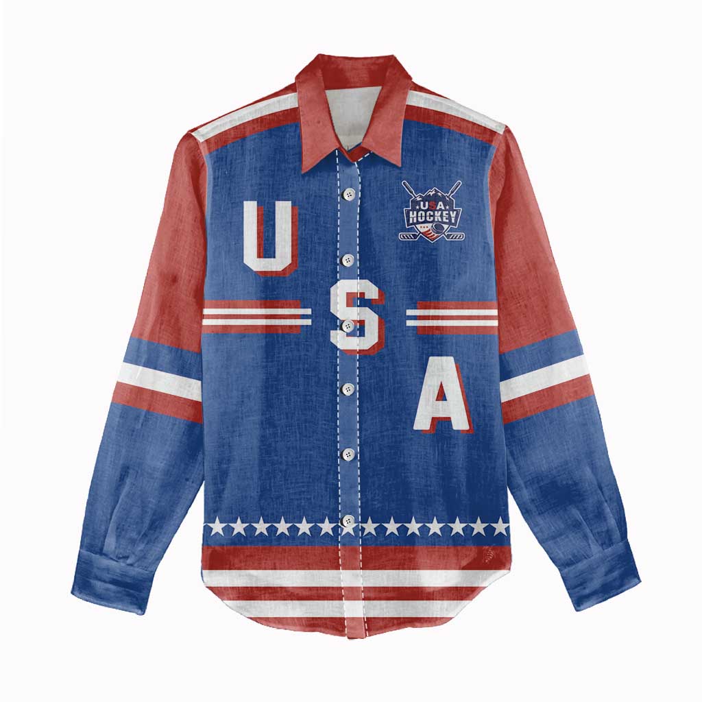 Custom Hockey 2026 USA Blue Women Casual Shirt United States Go Champions