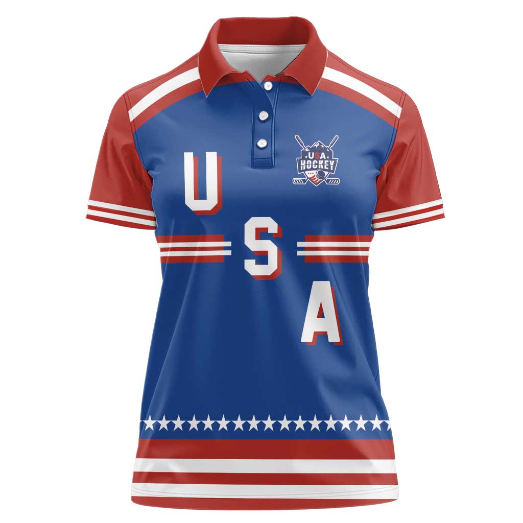 Custom Hockey 2026 USA Blue Women Polo Shirt United States Go Champions