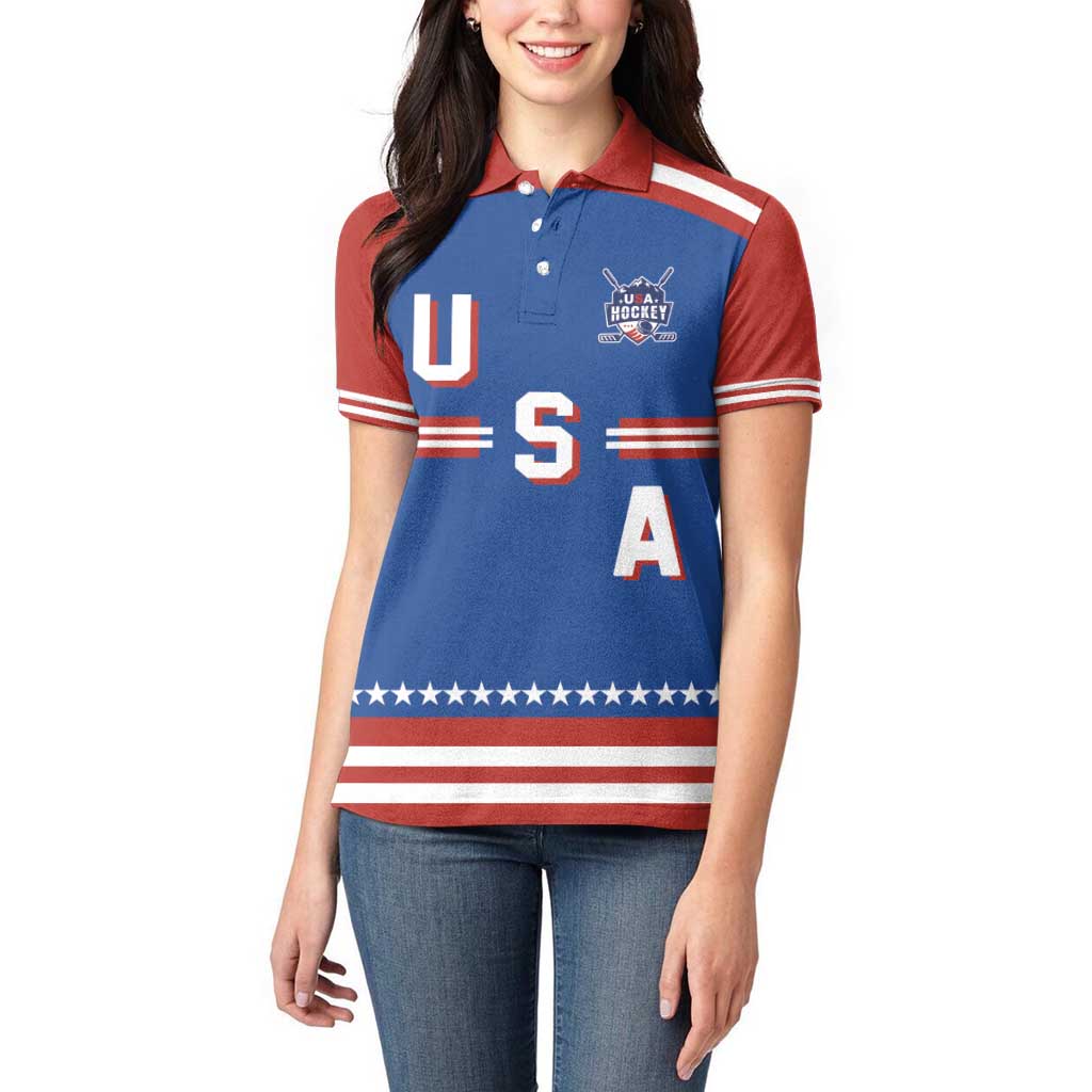 Custom Hockey 2026 USA Blue Women Polo Shirt United States Go Champions