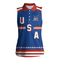 Custom Hockey 2026 USA Blue Women Sleeveless Polo Shirt United States Go Champions