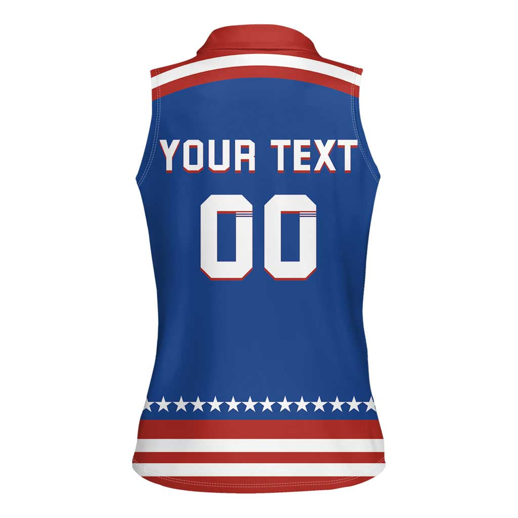 Custom Hockey 2026 USA Blue Women Sleeveless Polo Shirt United States Go Champions