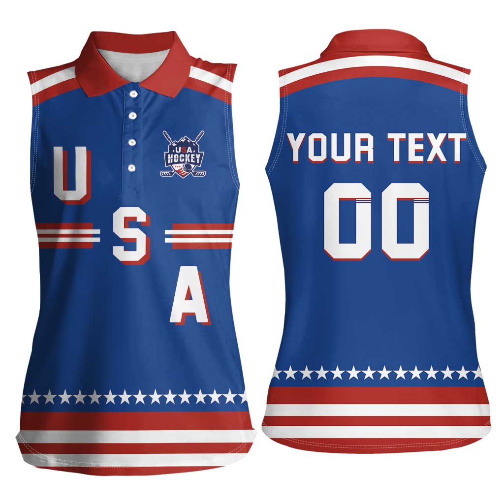 Custom Hockey 2026 USA Blue Women Sleeveless Polo Shirt United States Go Champions