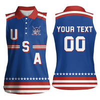 Custom Hockey 2026 USA Blue Women Sleeveless Polo Shirt United States Go Champions